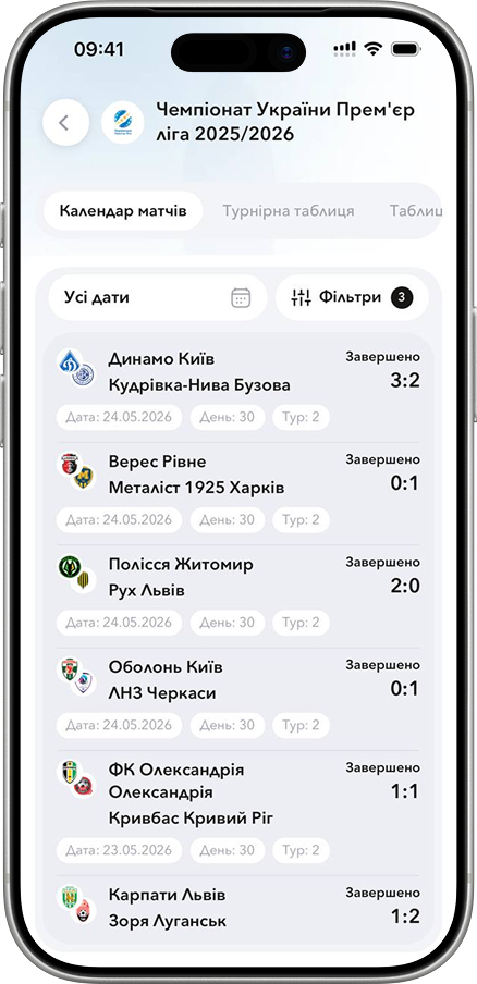 UAF DIGITAL на iPhone - матчі